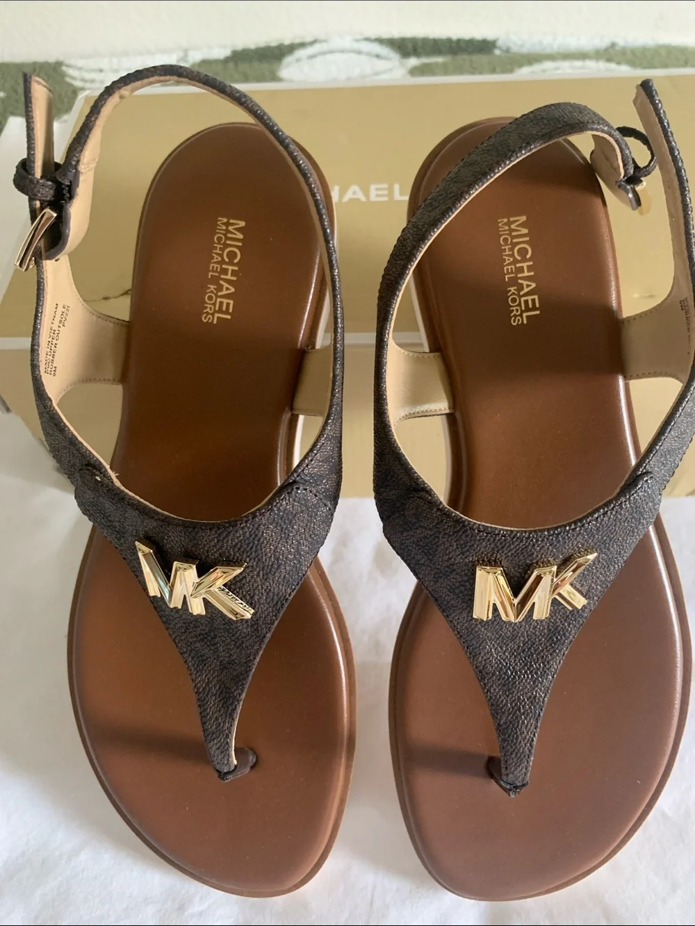 Michael Kors Brown Sandal with Gold MK Logo